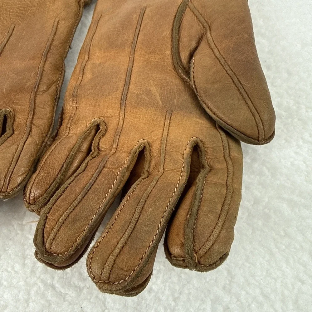 Vtg LL Bean Womens Tan Deerskin Gloves Sta-Soft Rabbit Fur Lined Small-Med